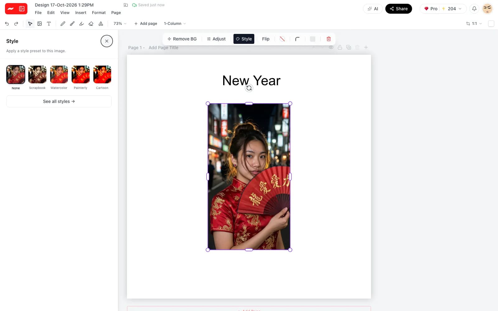 The style preset gallery open beside a photo in the editor